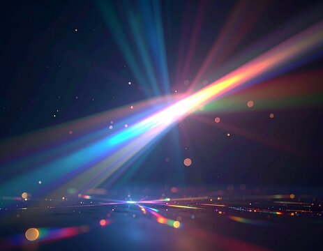 Vibrant rainbow light rays and bokeh effect illuminating a dark and mystical background scene - Powered by Adobe