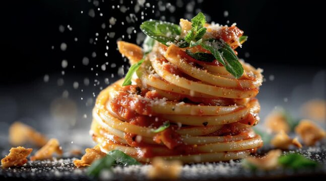 Vibrant pasta dish preparation kitchen food photography culinary close-up gourmet