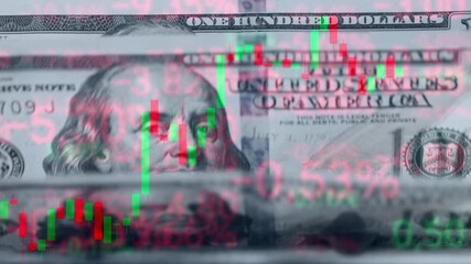 Dollars Banknotes with Candlestick Chart Overlay — Financial Market Concept - Powered by Adobe