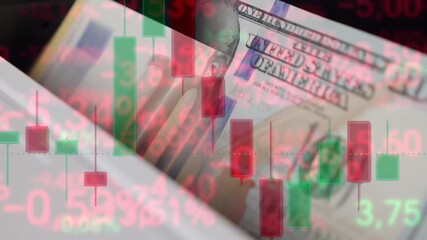 Dollar and Euro Banknotes with Candlestick Chart Overlay — Financial Market Concept - Powered by Adobe