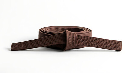 A close up of a brown martial arts belt tied in a knot on a plain white surface studio shot view ai generated