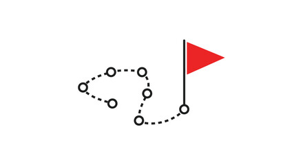 A dotted path leading to a red flag simple graphic silhouette