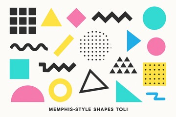 Obraz premium Colorful Memphis-Style Shapes on a White Background
