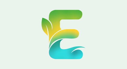 Letter e with leaf and wave, eco friendly logo