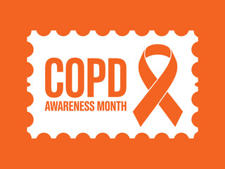 COPD Awareness Month Orange Ribbon Stamp Graphic Design for Chronic Obstructive Pulmonary Disease Education, Prevention, and Health Campaign Banner