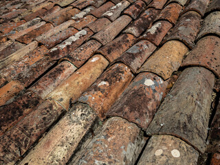 Grungy roof tiles in close-up