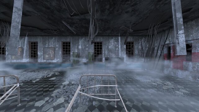 廃墟の荒れた室内　3DCGレンダリング