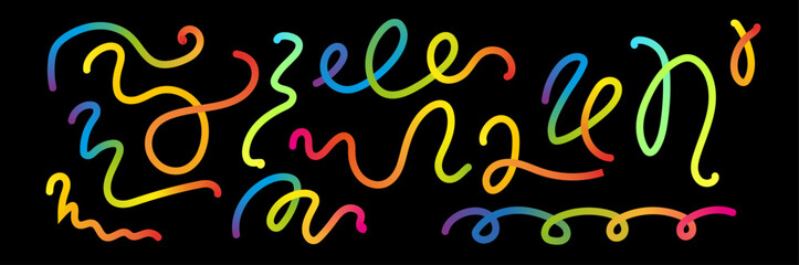 Wave Neon Rainbow Ribbons. Abstract Gradient Color Shapes Pattern on black background. Background with Vector Color Lines with Gradient. Geometric Shapes Graphic Design Element