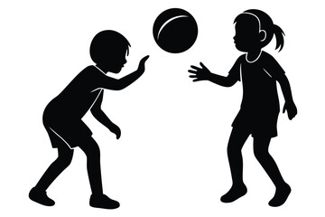 kids playing ball vector icon silhouette illustrat
