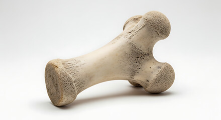 Single bone with textured surface and rounded ends isolated on a plain white background in studio shot ai generated