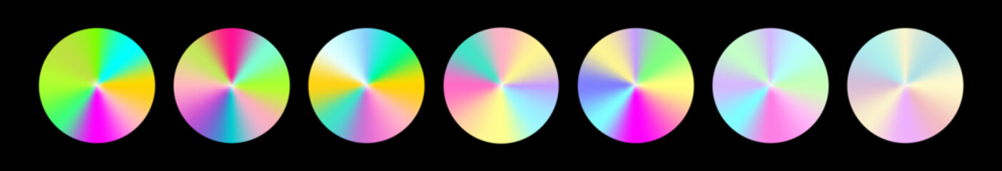 Iridescent gradient swatch set with subtle iridescent finish. Holographic light creates a reflective gradient look full of metallic glow.