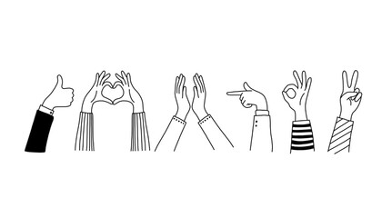 Simple hand gesture line drawings showing various signs and poses great for minimalist posters, gesture reference, and character illustration