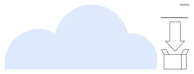 Blue cloud with downward arrow pointing to open box, representing data transfer, cloud storage, and backup. Ideal for technology, innovation, organization, productivity, information software simple