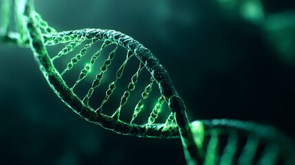 Three dimensional rendering illustrates a helix structure representing genetic material in dark environment