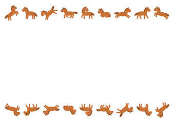 いろいろなポーズのかわいい馬フレームイラスト