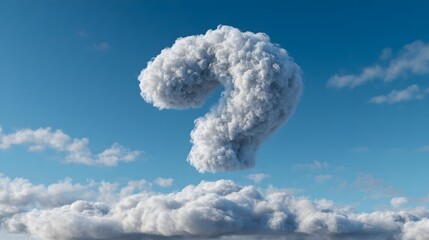 Cumulus cloud formation shaped distinctly like a large punctuation mark suspended high in a clear blue sky