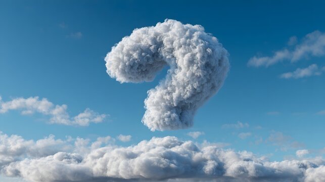 Cumulus cloud formation shaped distinctly like a large punctuation mark suspended high in a clear blue sky - Powered by Adobe