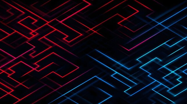 Intersecting neon lines form complex geometric patterns across a dark background. - Powered by Adobe