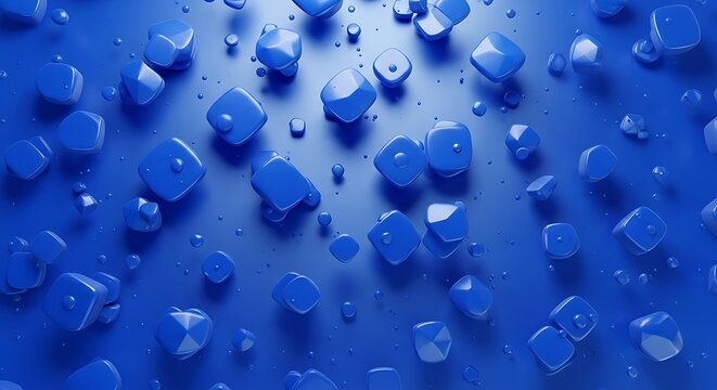 Abstract Blue Cubes and Spheres Floating in Blue Liquid image photo