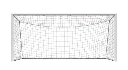 A frontal view of a soccer goal with a white frame and a net against a white background in a studio shot ai generated
