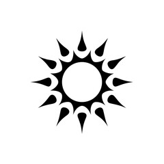 Stylized sun with sharp rays in black and white on transparent background