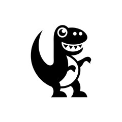 Cartoon dinosaur with a big head and small arms on transparent background