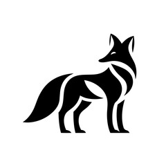 Obraz premium Stylized black fox standing in a side profile view on transparent background