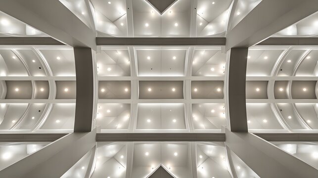 Ornate architectural ceiling structure features intricate paneling and recessed illumination