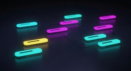 Abstract Network of Glowing Rectangular Nodes connection data