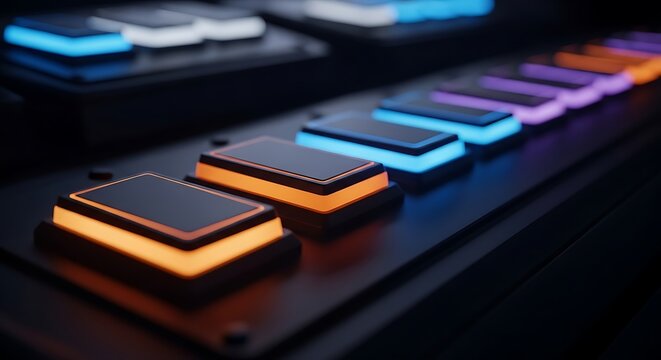 Illuminated Buttons in a Row with Gradient Lighting glowing technology