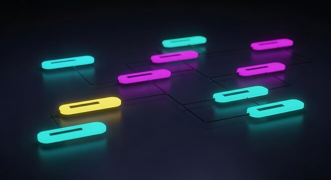 Abstract Network of Glowing Rectangular Nodes connection data