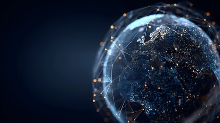 Digital representation of the planet Earth illuminated by networks of light and connections