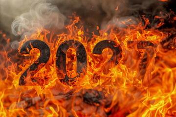 Flames surround the number 2027 symbolizing the end of a fiery year and the hopes for the future
