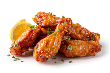 Crispy chicken wings served with lemon and fresh herbs ready for a delicious meal