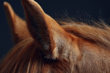 Minimalist Macro of Horse's Ear with Mane in Studio Lighting