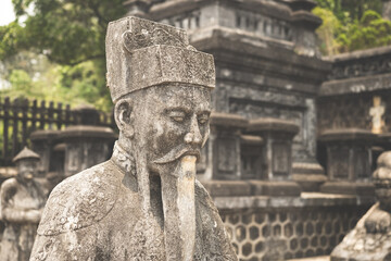 Statues at the tomb of Emperor Khai Dinh, mausoleum in Hue province, Vietnam