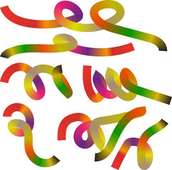  Colorful gradient ribbons and swirls isolated on white background, abstract decorative elements for design