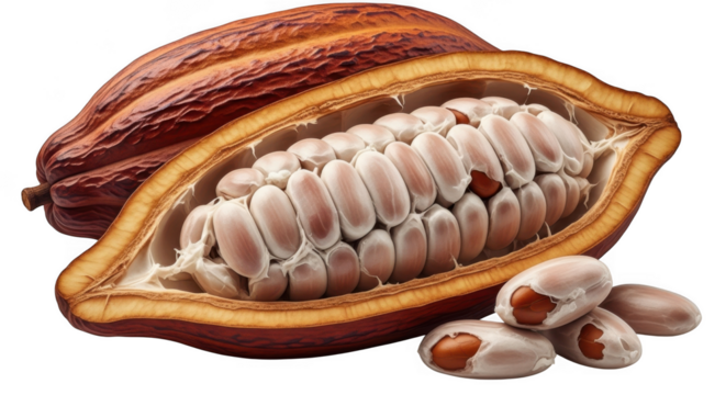 Cacao pod isolated on transparent background