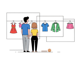 Couple browsing clothes on a rack in a store