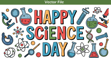 Happy Science Day Vector Illustration with Lab Equipment
