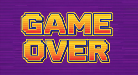 Retro game over text with pixelated font on a purple background with horizontal lines design effect