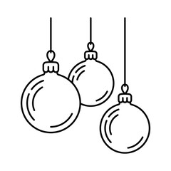 Hanging Christmas tree balls. Black outline linear silhouette. Editable strokes. Front and side view. Vector simple flat graphic illustration. Isolated object on a white background.
