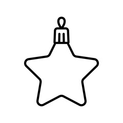 Christmas tree star ornament. Black outline linear silhouette. Editable strokes. Front view. Simple flat vector graphic illustration. Isolated object on a white background.