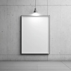 Blank framed poster illuminated by a spotlight on a concrete wall
