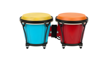 Colorful bongos drums percussion musical instrument isolated on black background for music education on transparent background
