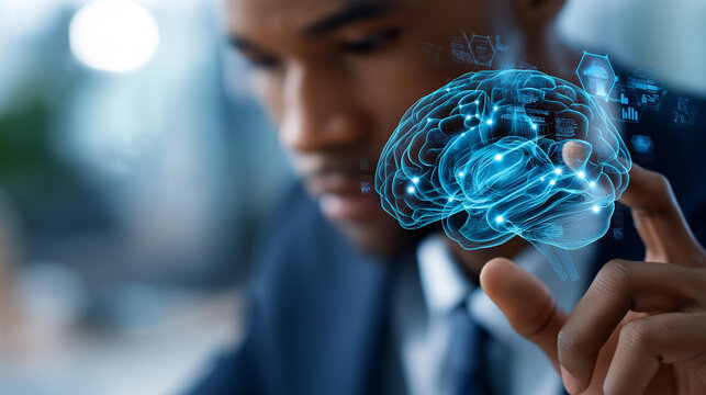 Concept of thinking with brain CPU visualization faceless mind series composition defocused technology symbols background computer science subject artificial intelligence