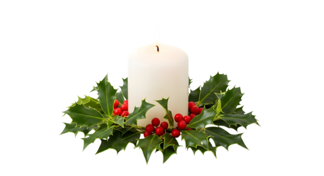 Holly candle wreath isolated on transparent background