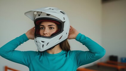Closeup view of a person preparing for a sports activity indoors