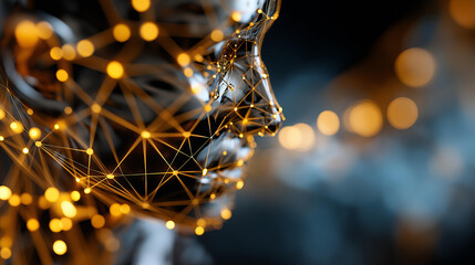 Artificial intelligence and data concept visualization faceless composition defocused digital network background with glowing nodes AI technology theme data processing