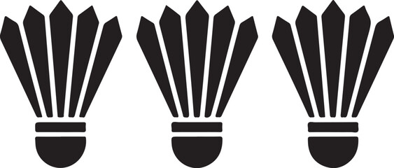 Three black badminton shuttlecocks in a row on white background sport game vector illustration EPS file download.
